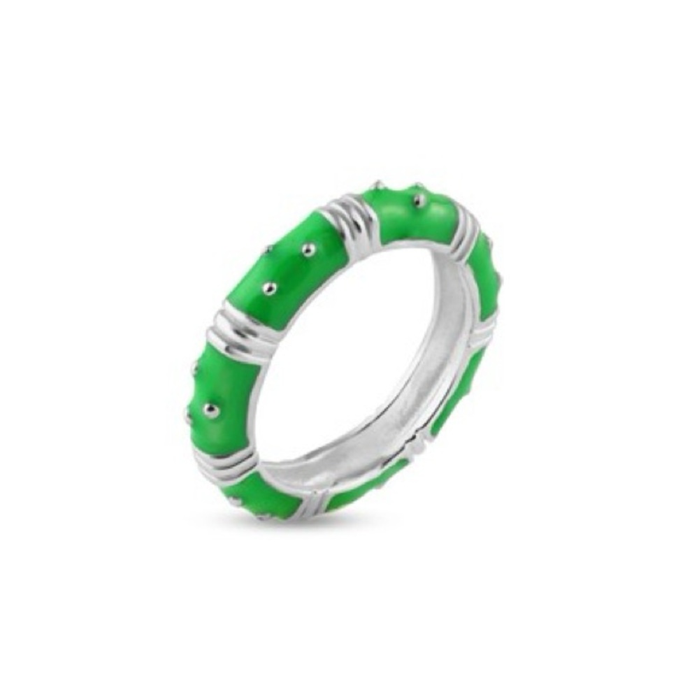 925 Sterling Silver Spring Green Enamel Eternity Bead Ring - Picture 4 of 6